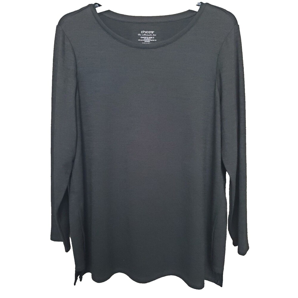 Chico's Black Soft Chic Side-Vent Long Sleeve Tunic Size 3 (XL)